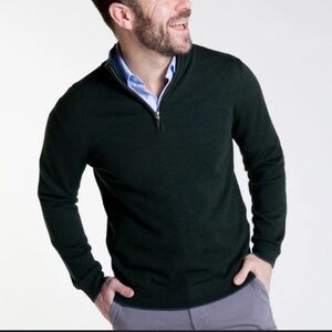 Ash & Erie Men's Forest Green Zip-Up Merino Wool Sweater